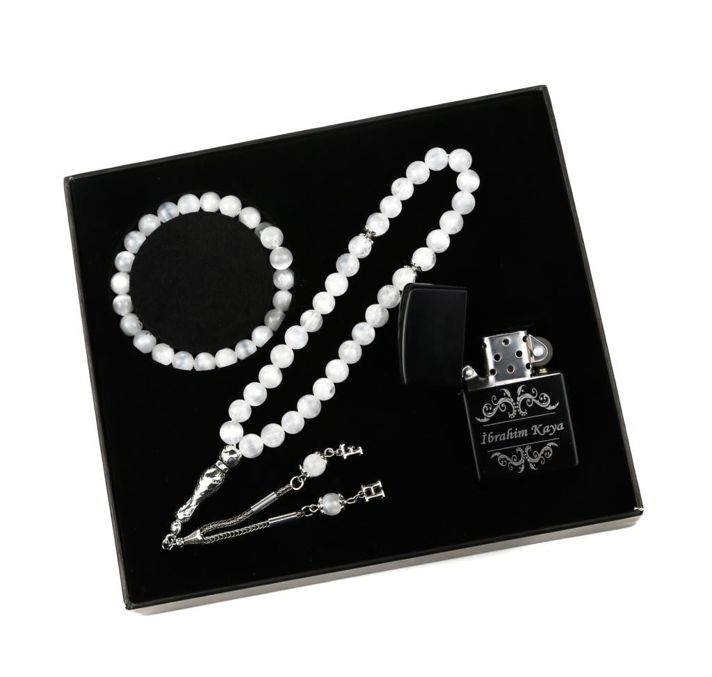Kişiye Özel Tesbih - Çakmak - Bileklik Seti Özel Kutulu
