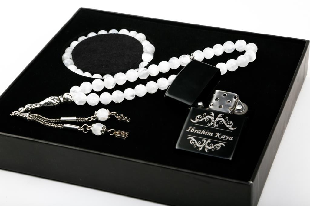 Kişiye Özel Tesbih - Çakmak - Bileklik Seti Özel Kutulu