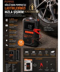 Kalemhane 1000A Akü Takviye Cihazı ve Hava Pompası – 8000mAh Taşınabilir Jump Starter, 150 PSI Dijital Kompresörlü Powerbank