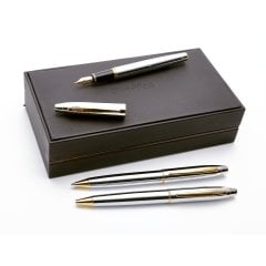 Scrikss Marka Gold Krom 3 lü Kalem Seti Lüks Deri Kutuda