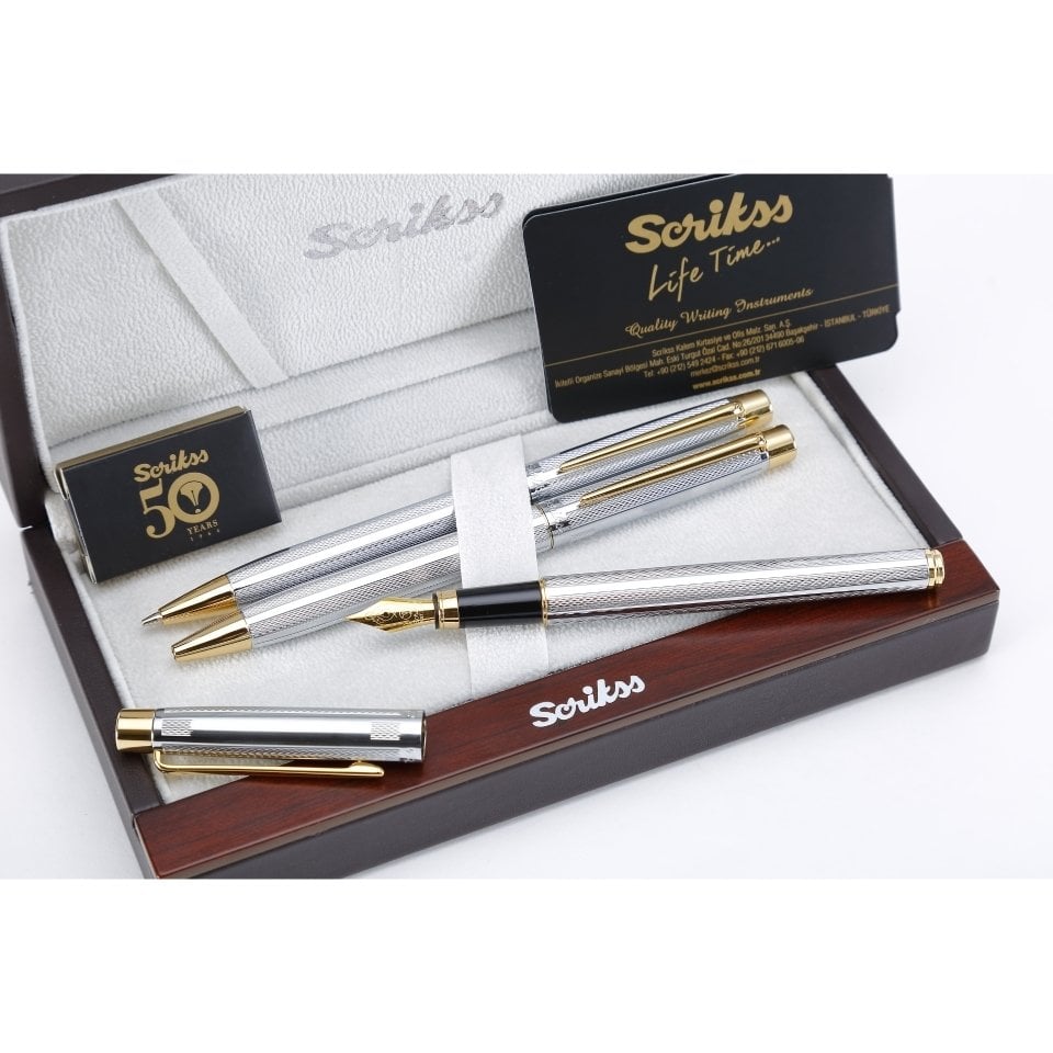Scrikss Gold Krom 3 lü Kalem Seti ( Ömür boyu garanti )