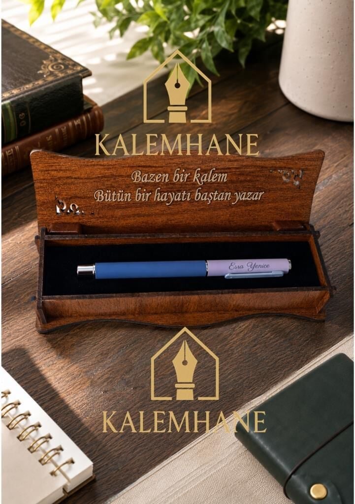 Kişiye Özel Mat Pastel Renk Ahşap Kutulu Roller Kalem ( Lila )
