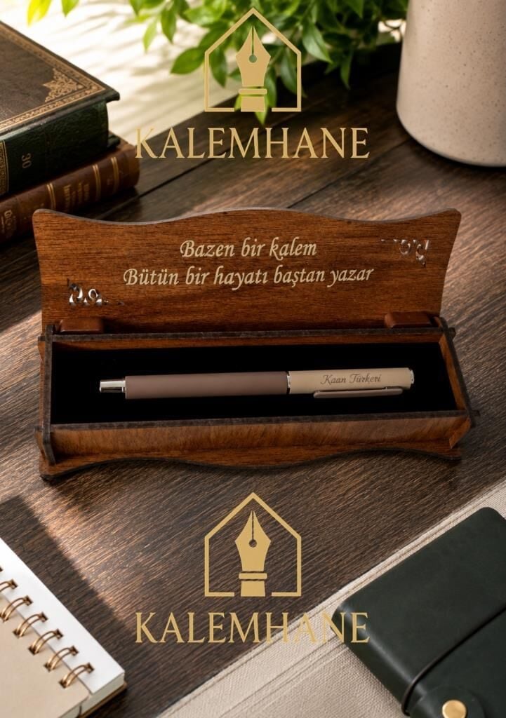 Kişiye Özel Mat Pastel Renk Ahşap Kutulu Roller Kalem ( Kahve )