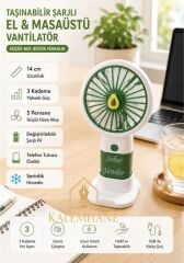 Kalemhane Kişiye Özel Mini El Fanı- 3 Kademeli 5 pervaneli Turbo Güç Yeşil Avakado