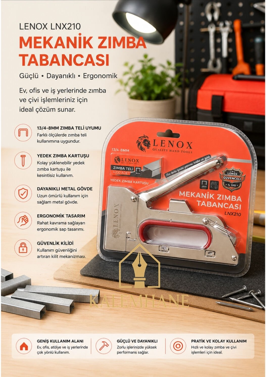 Kalemhane LENOX LNX210 Yüksek Kalite Çat Çat Zımba Tabancası