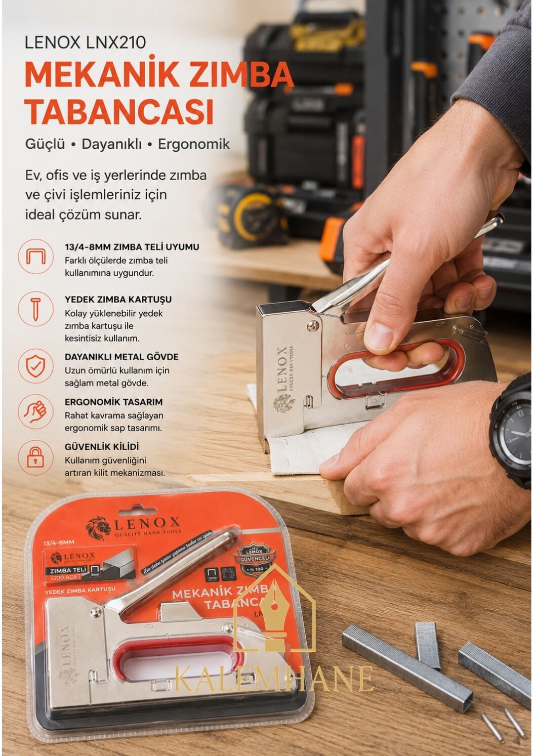 Kalemhane LENOX LNX210 Yüksek Kalite Çat Çat Zımba Tabancası