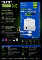 Kalemhane ACL 67W Turbo Hızlı Şarj Başlığı Çıkış Typ-c - Usb Giriş ve Kablo 3.4A 1m