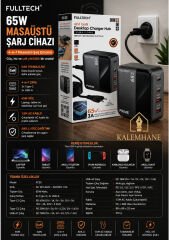 Kalemhane FULLTECH Güç Sende Gan Teknoloji Masaüstü 65w 4 Lü Port  Hızlı Şarj Cihazı Adaptör