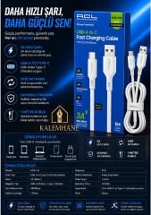 Kalemhane ACL 3A USB Typ c 1m Hızlı Şarj Kablosu