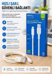 Kalemhane ACL 3A USB İphone (Lightning)Giriş 1m Hızlı Şarj Kablosu