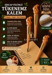 Kalemhane Kişiye Özel El Oyma İşçilik Özel Yapım Tükenmez Kalem Sincap Figürlü