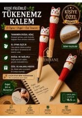 Kalemhane Kişiye Özel El Oyma İşçilik Özel Yapım Tükenmez Kalem Kedi Figürlü