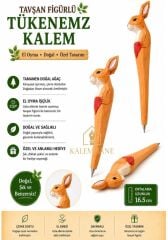 Kalemhane Kişiye Özel El Oyma İşçilik Özel Yapım Tükenmez Kalem Tavşan Figürlü