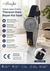 Moonfun Japon Üretim Titanyum Kasa Bayan Kol Saati Hakiki Deri Kordonlu 29 mm CE Belgeli