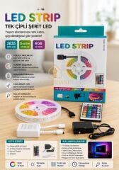 Kalemhane 5 Metre Tek Çip Şerit Led Kumandalı Adaptörlü