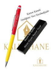 Kalemhane Kişiye Özel Taraftar Tükenmez Kalem Kutulu ve Dokunmatik Özellik- Sarı Kırmızı
