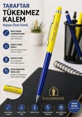 Kalemhane Kişiye Özel Taraftar Tükenmez Kalem Kutulu ve Dokunmatik Özellik- Sarı Lacivert