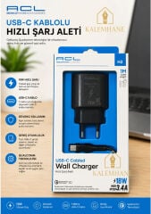 Kalemhane ACL USB-C Kablolu 18W Hızlı Şarj Aleti 1 metre USB-C kablo