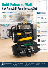 Kalemhane Gold-Police GP-620 50 Watt Çok Amaçlı El Feneri ve Alet Seti