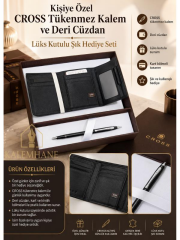 Kişiye Özel CROSS Tükenmez Kalem ve Deri Cüzdan Seti Lüks Kutulu Hediyelik