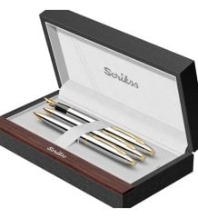 Scrikss Marka Gold Krom 3 lü Kalem Seti Lüks Deri Kutuda ( ömür boyu garantili )