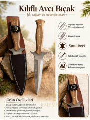Kalemhane 35 cm Ahşap Kabzalı Kılıflı Avcı Bıçağı Sabit Ağızlı Kamp Outdoor Bıçağı