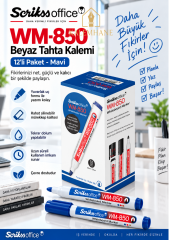 Mavi Renk 12 adet , Beyaz Tahta Kalemi – Yuvarlak Uç 1,8-2,2 mm, Silinebilir ve Tekrar Doldurulabilir