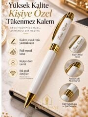 Kalemhane Yüksek Kalite Beyaz Gold Tükenmez Kalem – Kişiye Özel Hediyelik Kutulu