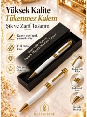 Kalemhane Yüksek Kalite Beyaz Gold Tükenmez Kalem – Kişiye Özel Hediyelik Kutulu
