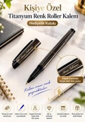 Kalemhane Kişiye Özel İsimli Titanyum Renk Metal Roller Kalem – Hediyelik Kutulu