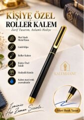 Kalemhane Kişiye Özel İsimli Mat Siyah Roller Kalem – Gold Klipsli, Hediyelik Kutulu