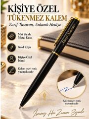 Kalemhane Kişiye Özel Mat Siyah Gold Klips Tükenmez Kalem – Hediyelik Kutulu