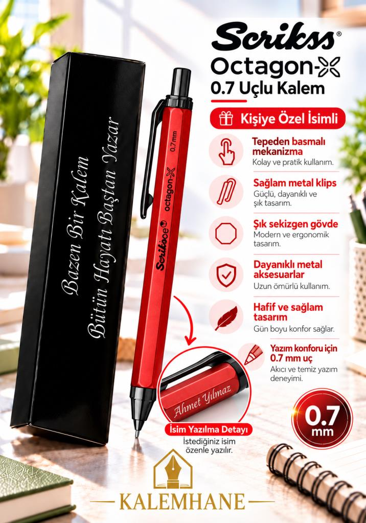 Kalemhane Scrikss Octagon-X 0.7  Uçlu Kalem Kırmızı