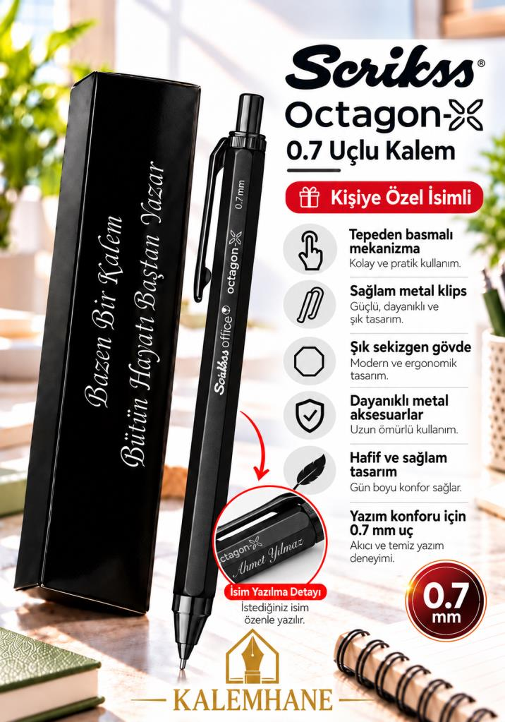 Kalemhane Scrikss Octagon-X 0.7  Uçlu Kalem Siyah
