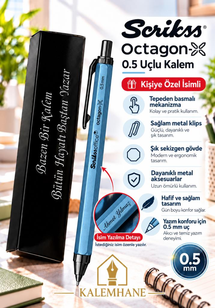 Kalemhane Scrikss Octagon-X 0.5 Uçlu Kalem Mavi