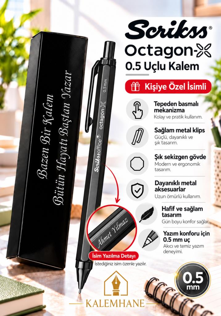 Kalemhane Scrikss Octagon-X 0.5  Uçlu Kalem Siyah