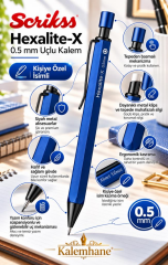Kalemhane Scrikss Hexalite-X 0.5  Uçlu Kalem Mavi , Kişiye Özel İsimli ve Karton Kutulu