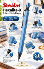 Kalemhane Scrikss Hexalite-X 0.5  Uçlu Kalem İndigo , Kişiye Özel İsimli ve Karton Kutulu