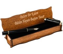 Ahşap Kutulu Siyah Altın Yüksek Kalite Dolma Kalem