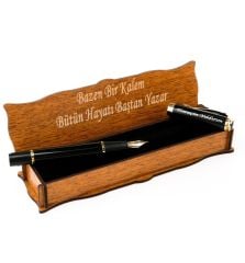 Ahşap Kutulu Siyah Altın Yüksek Kalite Dolma Kalem