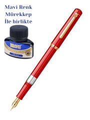 Scrikss Lüks Dolma Kalem 23K altın kaplama  Mürekkep Hediyeli Ömür Boyu Garanti Kırmızı