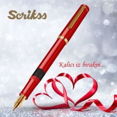 Scrikss Lüks Dolma Kalem 23K altın kaplama  Ömür Boyu Garanti Kırmızı