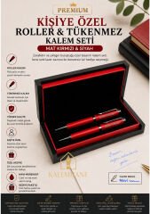 Mat Kıemızı Lüks Kutulu Roller ve Tükenmez Kalem Seti