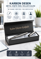 Özel Kutulu Roller Kalem Titanyum Renk Karbon Desen