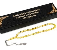 Orjinal KEHRİBAR TESBİH GÜMÜŞ PÜSKÜL LÜKS KUTULU