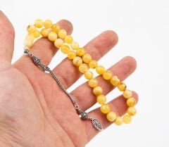 Orjinal KEHRİBAR TESBİH GÜMÜŞ PÜSKÜL LÜKS KUTULU