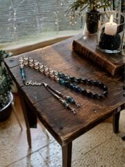 Gümüş İsimli Sıkma Kehribar Tesbih Ahşap Kutulu