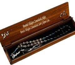 Gümüş İsimli Sıkma Kehribar Tesbih Ahşap Kutulu