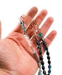 Gümüş İsimli Sıkma Kehribar Tesbih Ahşap Kutulu