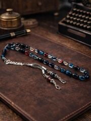 Gümüş İsimli Sıkma Kehribar Tesbih Ahşap Kutulu